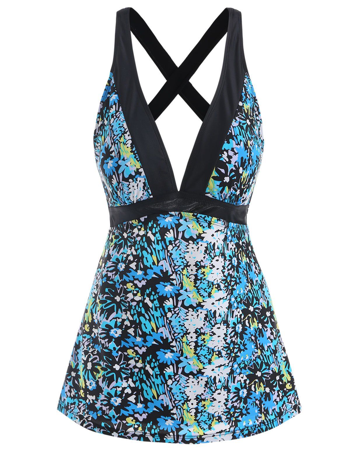 

Plunging Neck Printed Tankini Top, Multi