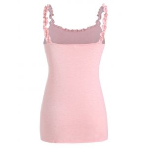 

Plus Size Ruffle Lace Panel Button Tank Top, Pig pink