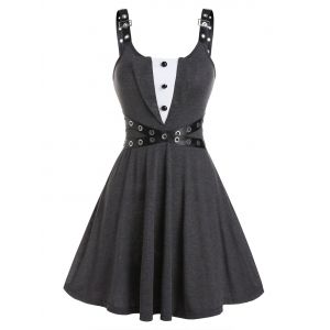 

Buckle Straps Button Mini Dress, Smokey gray