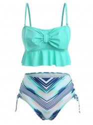 Geometric Print Bowknot Lace Up Tankini Swimsuit -  