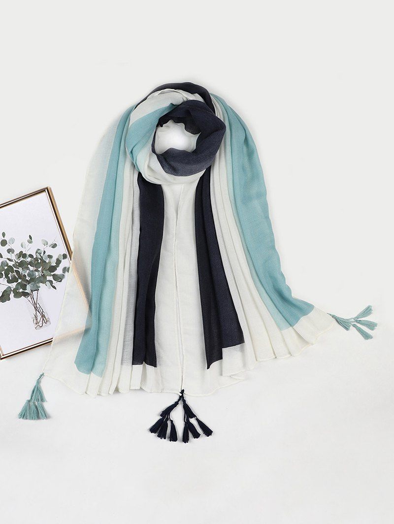 

Beach Gradient Color Tassel Long Scarf, Milk white