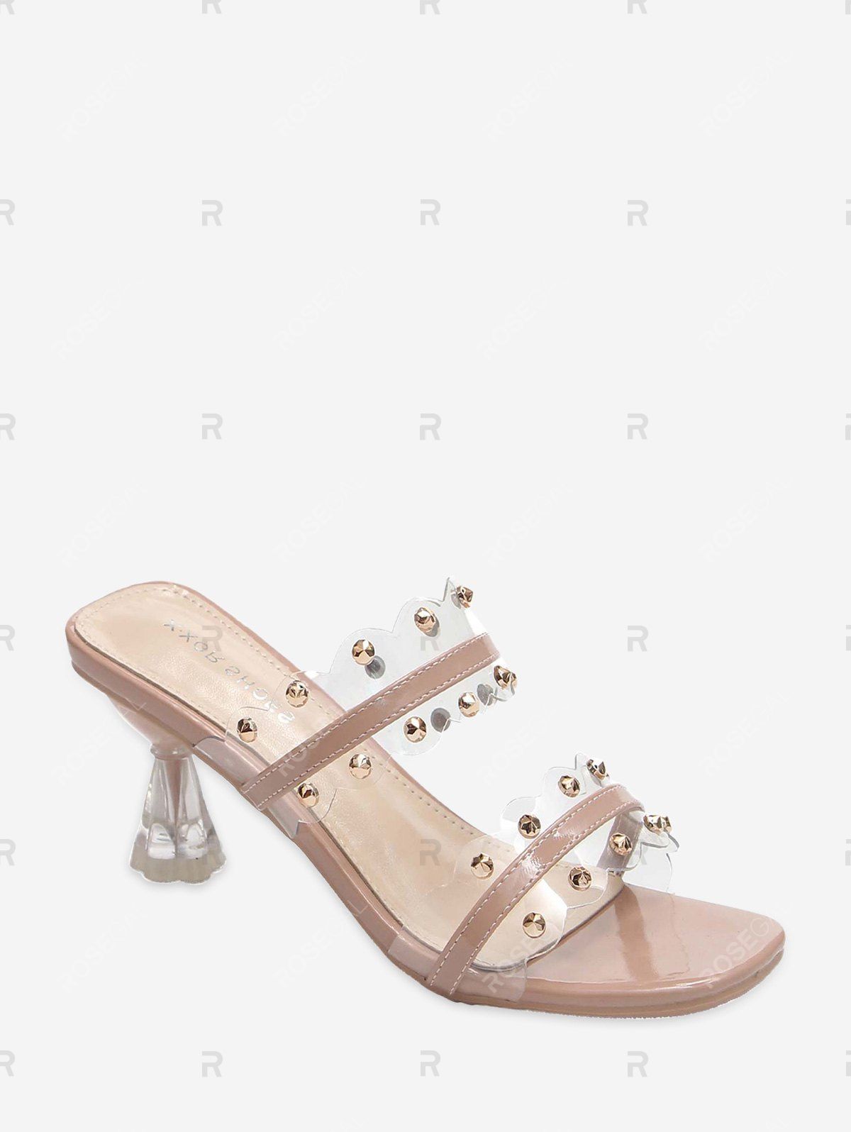 

Clear Dual Strap Mid Heel Slides With Studs, Light pink