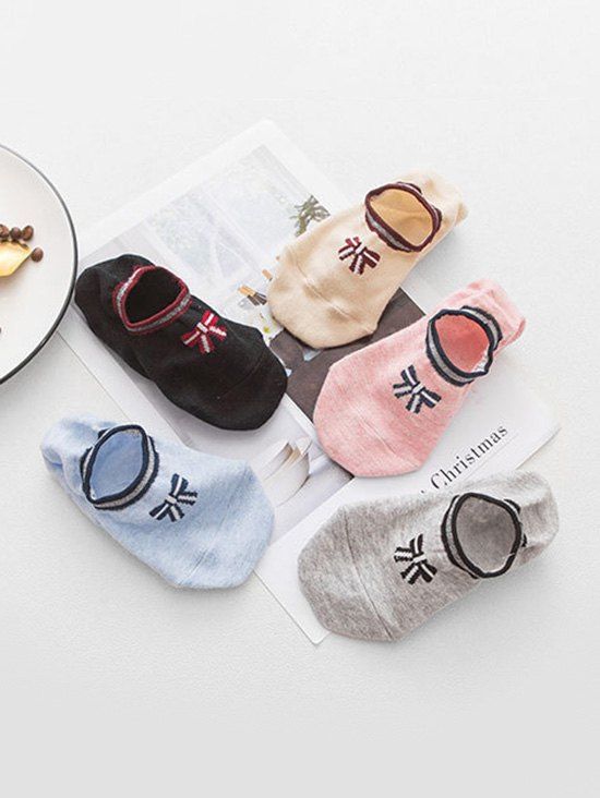

5Pairs Bowknot Pattern Anti-slip Invisible Socks Set, Multi-a