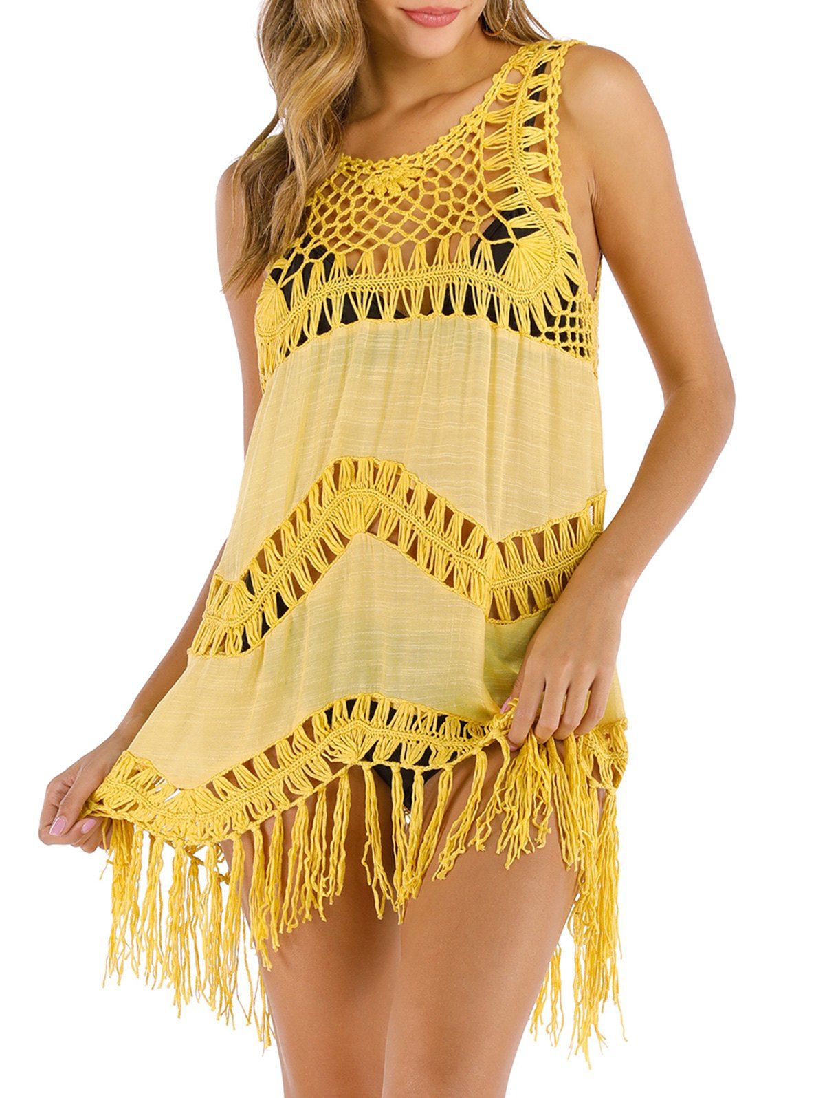 

Fringe Crochet Cover Up Dress, Sun yellow