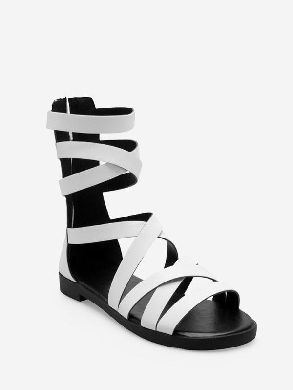 

PU Leather Crisscross Strap Flat Gladiator Sandals, White