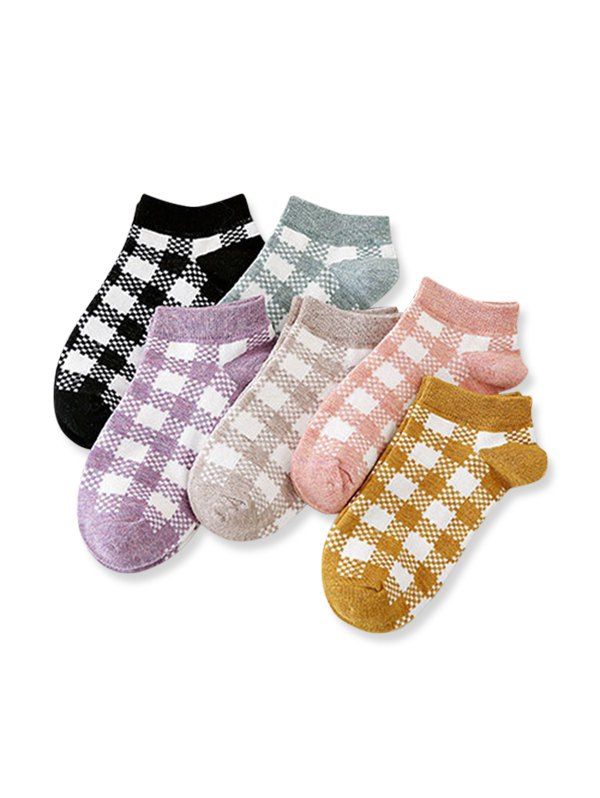 

6Pairs Tartan Pattern Invisible Socks Set, Multi-a