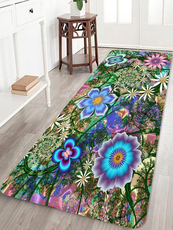 

Flowers and Butterflies Print Water Absorption Area Rug, Hazel green