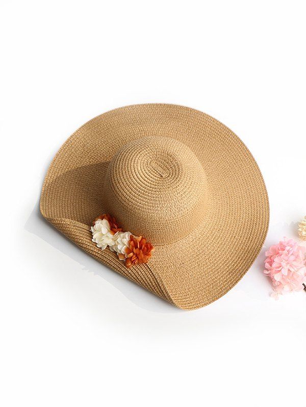 

Beach Flowers Turn Over Brim Straw Hat, Khaki