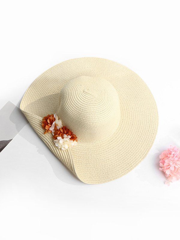 

Beach Flowers Turn Over Brim Straw Hat, Beige