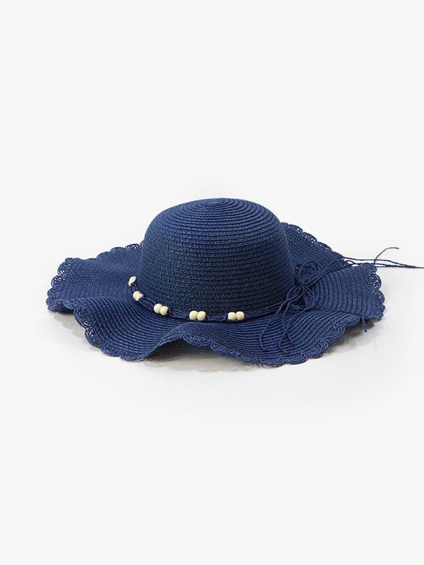 

Beads Wavy Edge Cord Straw Hat, Cadetblue