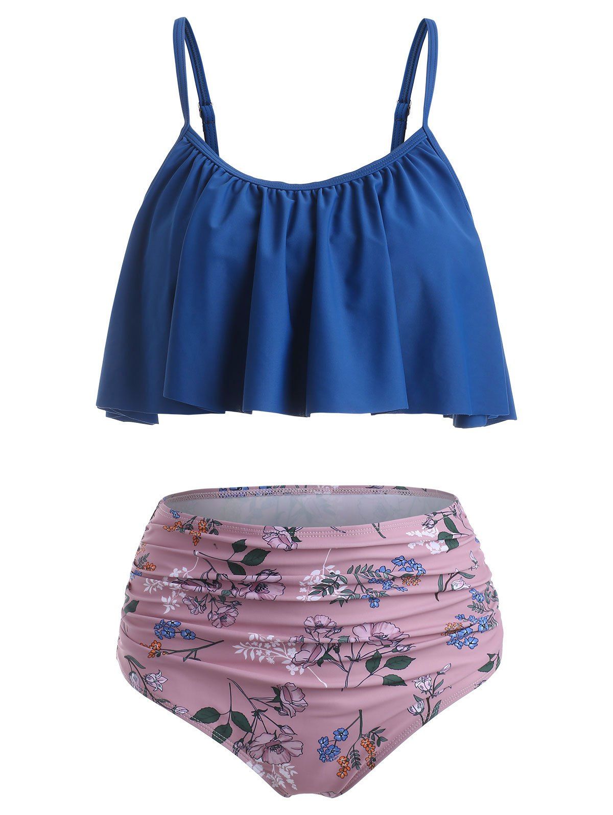 

Flounce Flower Print Contrast Bikini Swimwear, Pink