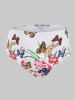 Maillot de Bain Trois-Pièces à Volants Papillon et Fleur Imprimés Grande-Taille - Rouge Vineux L