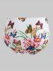 Maillot de Bain Trois-Pièces à Volants Papillon et Fleur Imprimés Grande-Taille - Rouge Vineux L