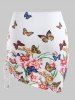 Maillot de Bain Trois-Pièces à Volants Papillon et Fleur Imprimés Grande-Taille - Rouge Vineux L