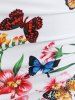 Maillot de Bain Trois-Pièces à Volants Papillon et Fleur Imprimés Grande-Taille - Rouge Vineux L