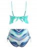 Geometric Print Bowknot Lace Up Tankini Swimsuit -  