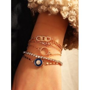 

5Pcs Sun Shape Hollow Rhinestone Bracelet Set, Gold