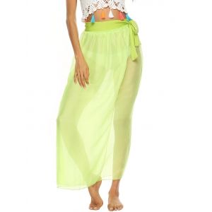 

Sheer Cover Up Wrap Skirt, Green yellow