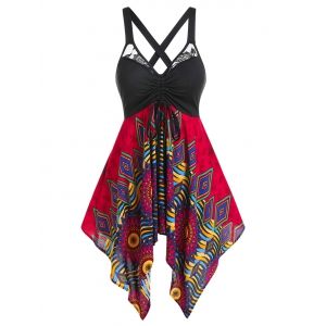 

Tribal Print Cinched Handkerchief Tank Top, Multi a