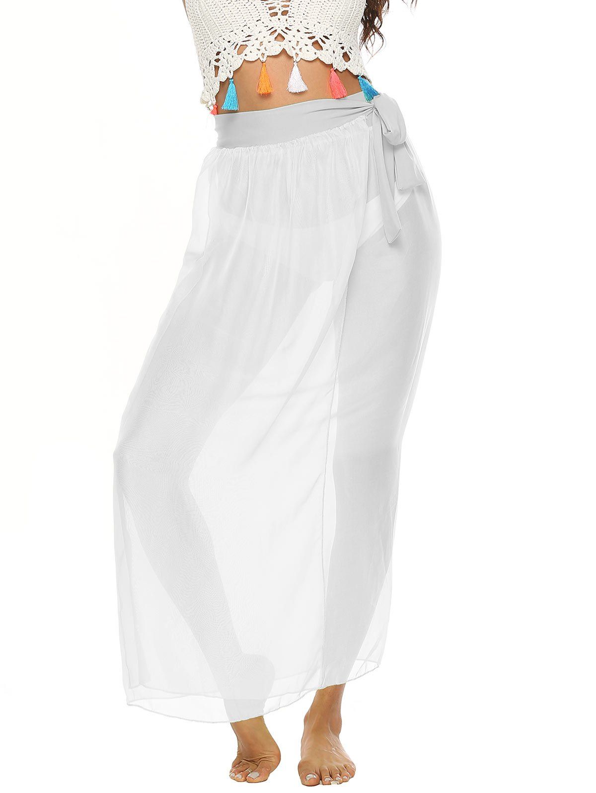 

Sheer Cover Up Wrap Skirt, White