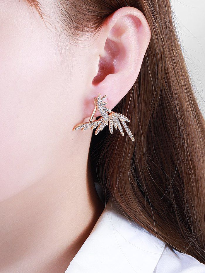 

Rhinestone Feather Shape Stud Earrings, Gold