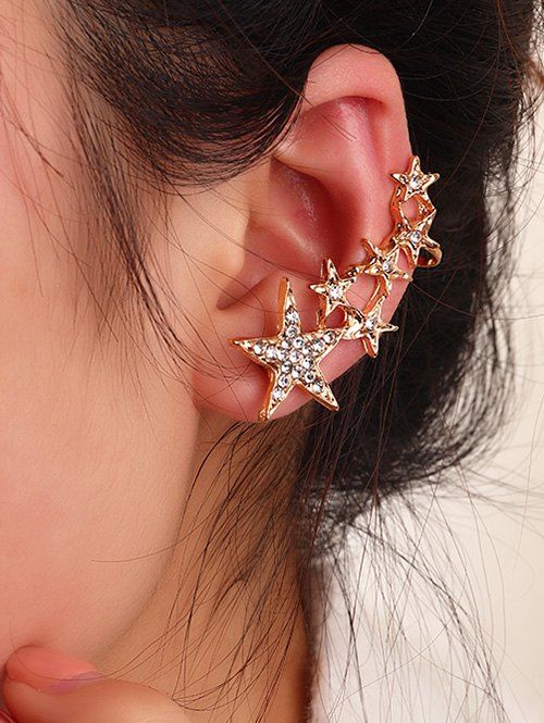 

One-piece Rhinestone Stars Ear Cuff, Gold