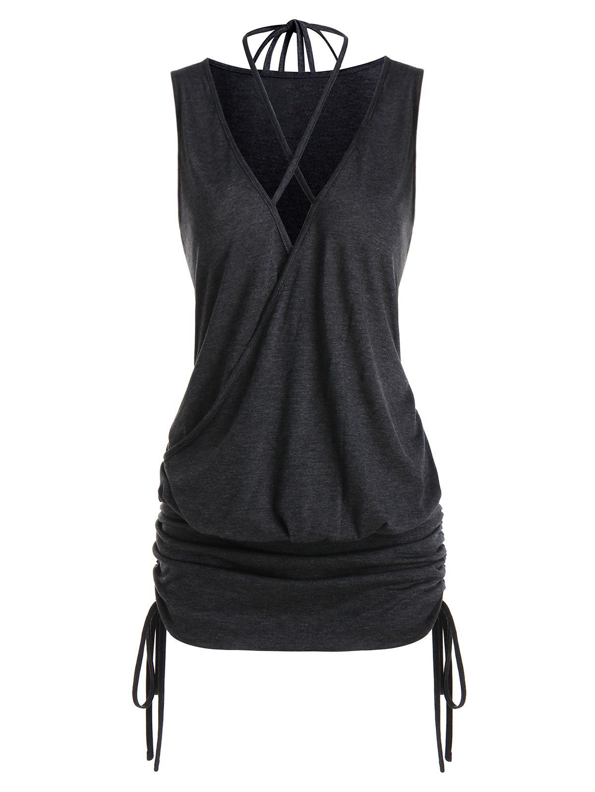 

Criss-cross Cinched Blouson Tank Top, Dark gray
