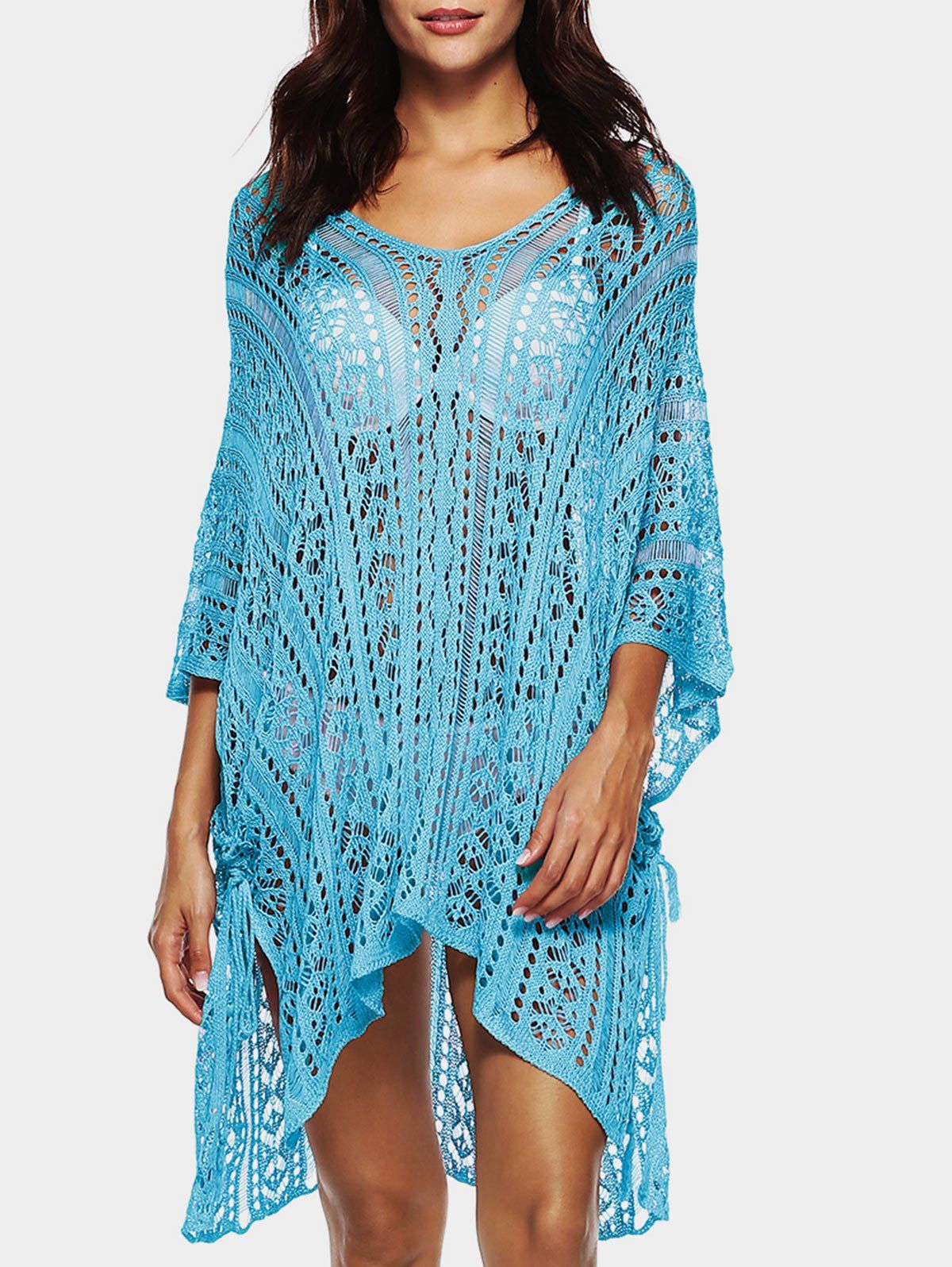 

Open Knit Side Slit Cover-up Dress, Day sky blue