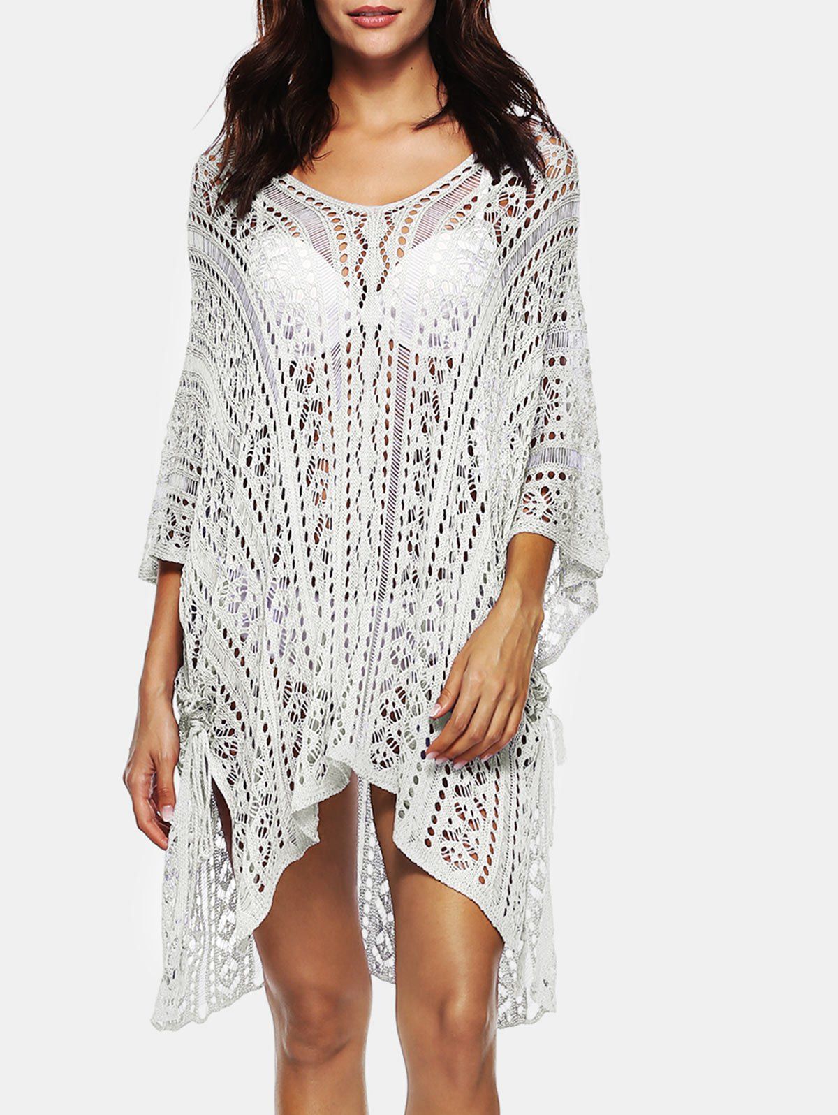 

Open Knit Side Slit Cover-up Dress, White