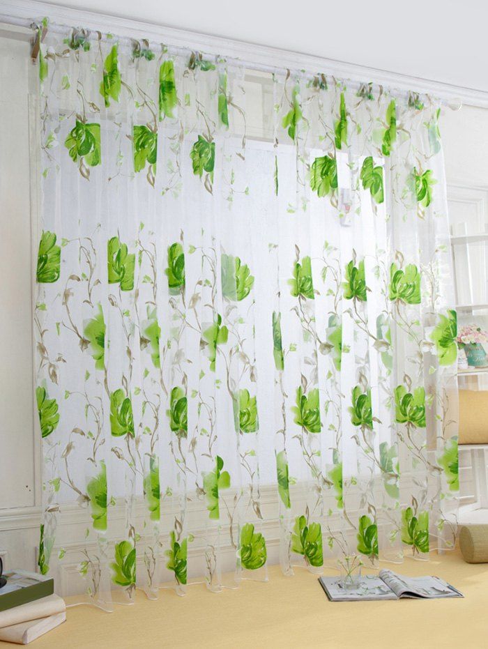

1 Panel Flowers Print Window Curtains, Medium aquamarine