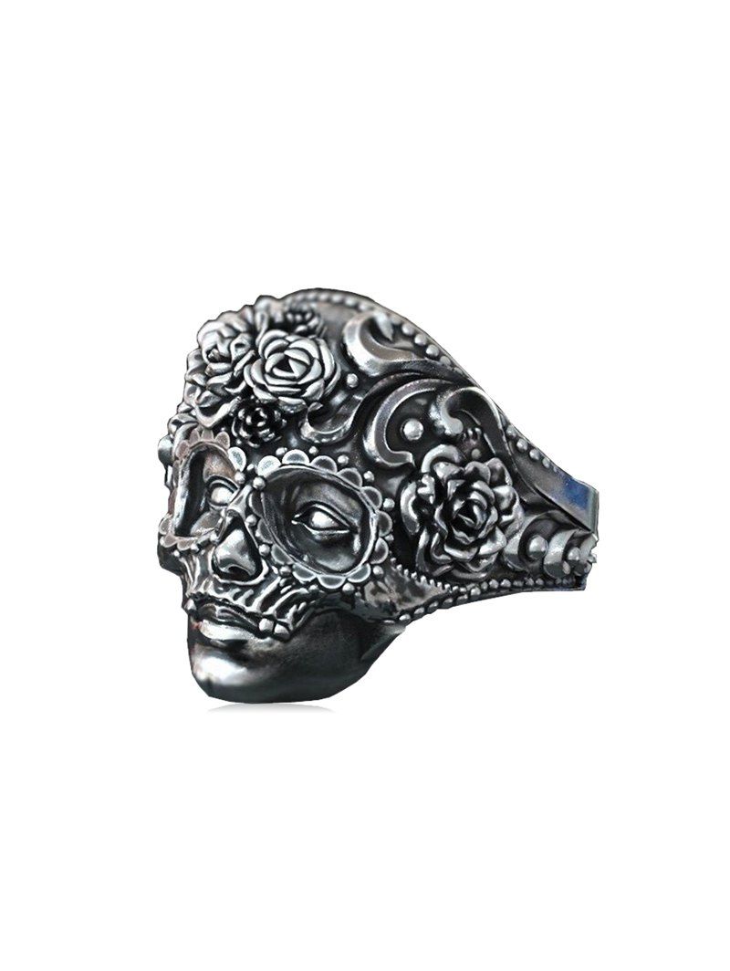 

Retro Flower Mask Face Shape Ring, Silver