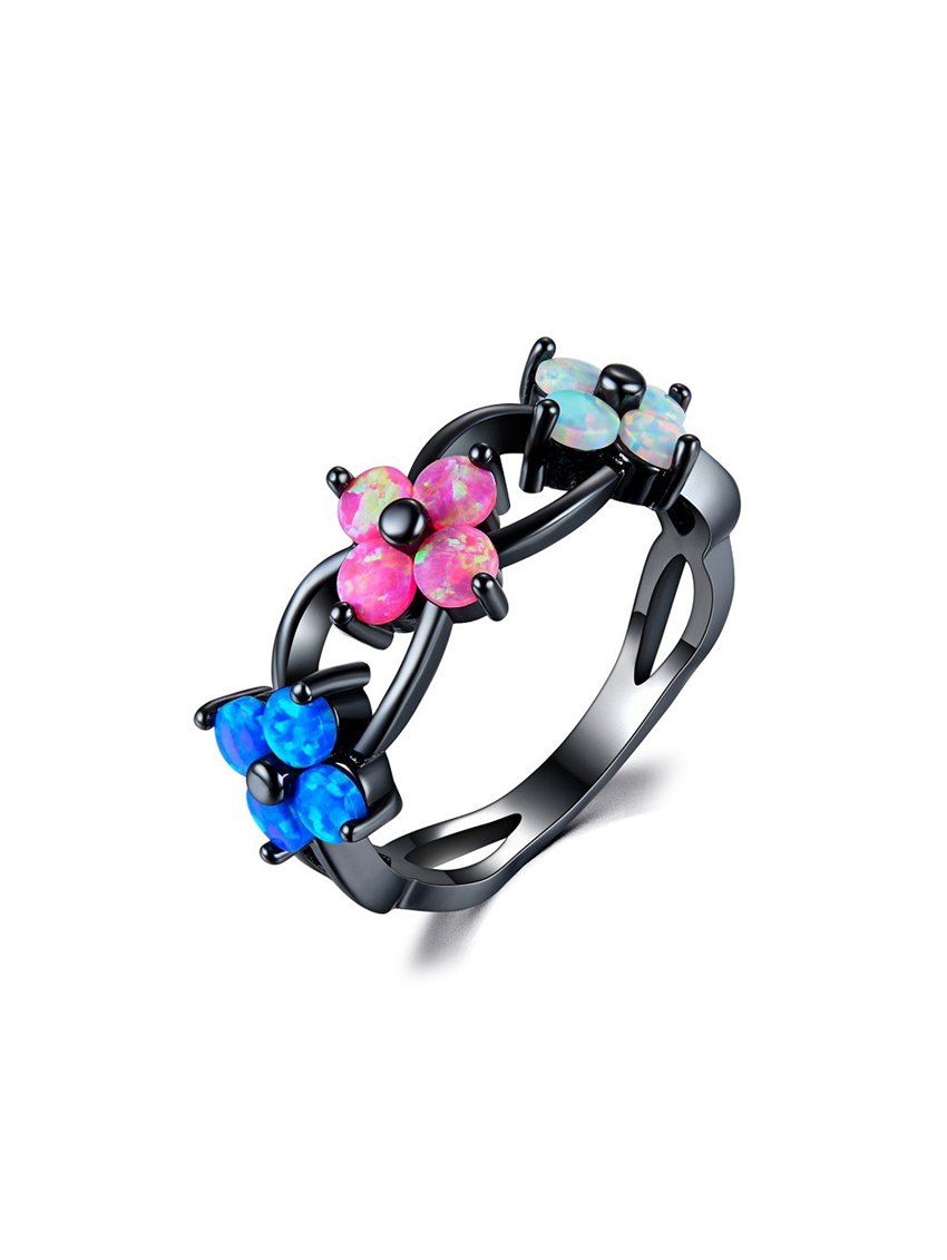 

Flowers Shape Faux Opal Hollow Out Ring, Multi