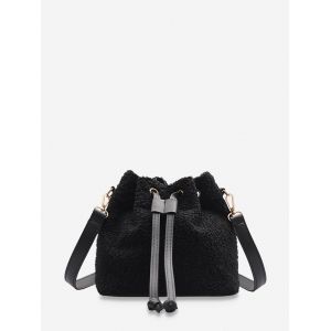 

Plush Drawstring Crossbody Bucket Bag, Black