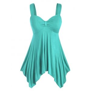 

Plus Size Front Knot Handkerchief Tank Top, Celeste