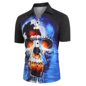 

Skull 3D Print Button Shirt, Black