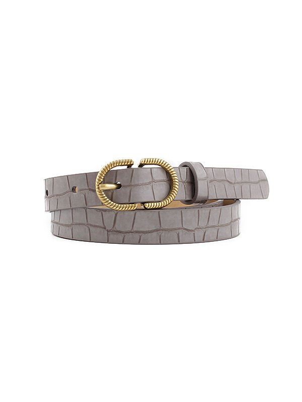 Retro Pin Buckle Textured Belt, Dark gray