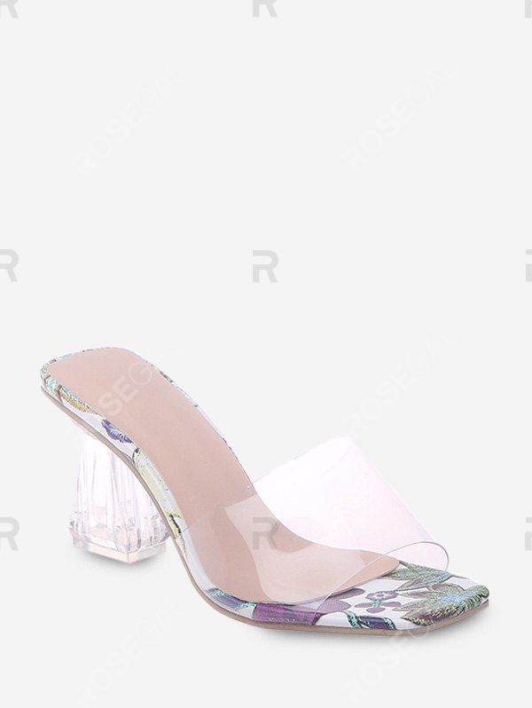 

Floral Print Transparent High Heel Pumps, Purple