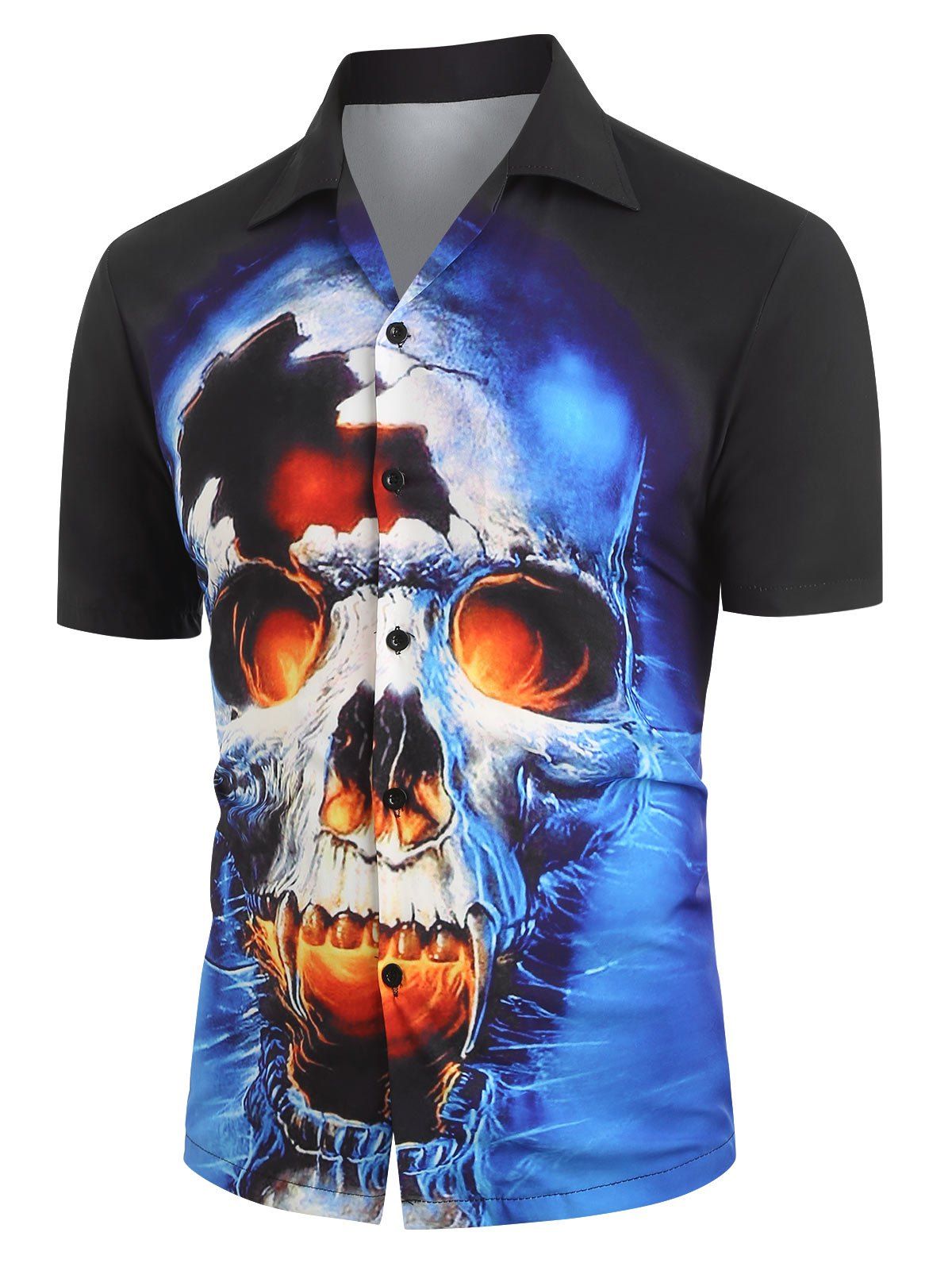

Skull 3D Print Button Shirt, Black