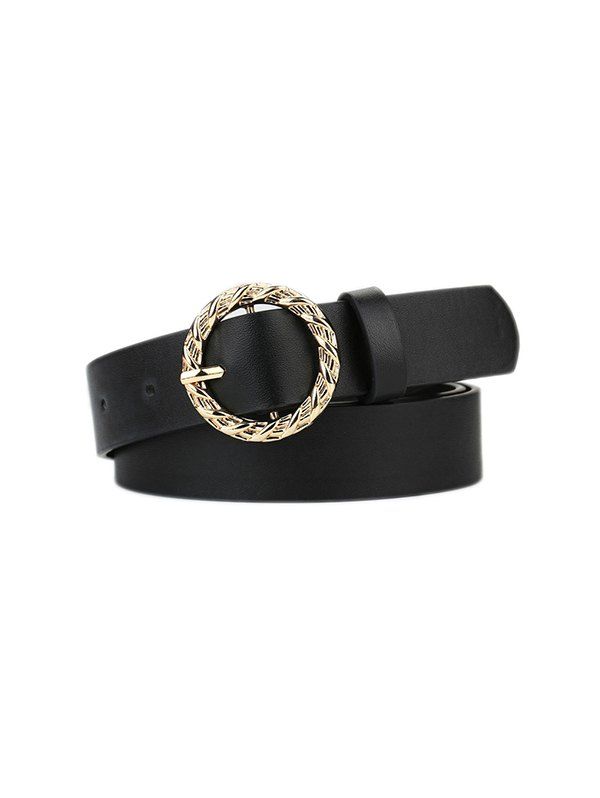 

Carved Circle Pin Buckle Belt, Black
