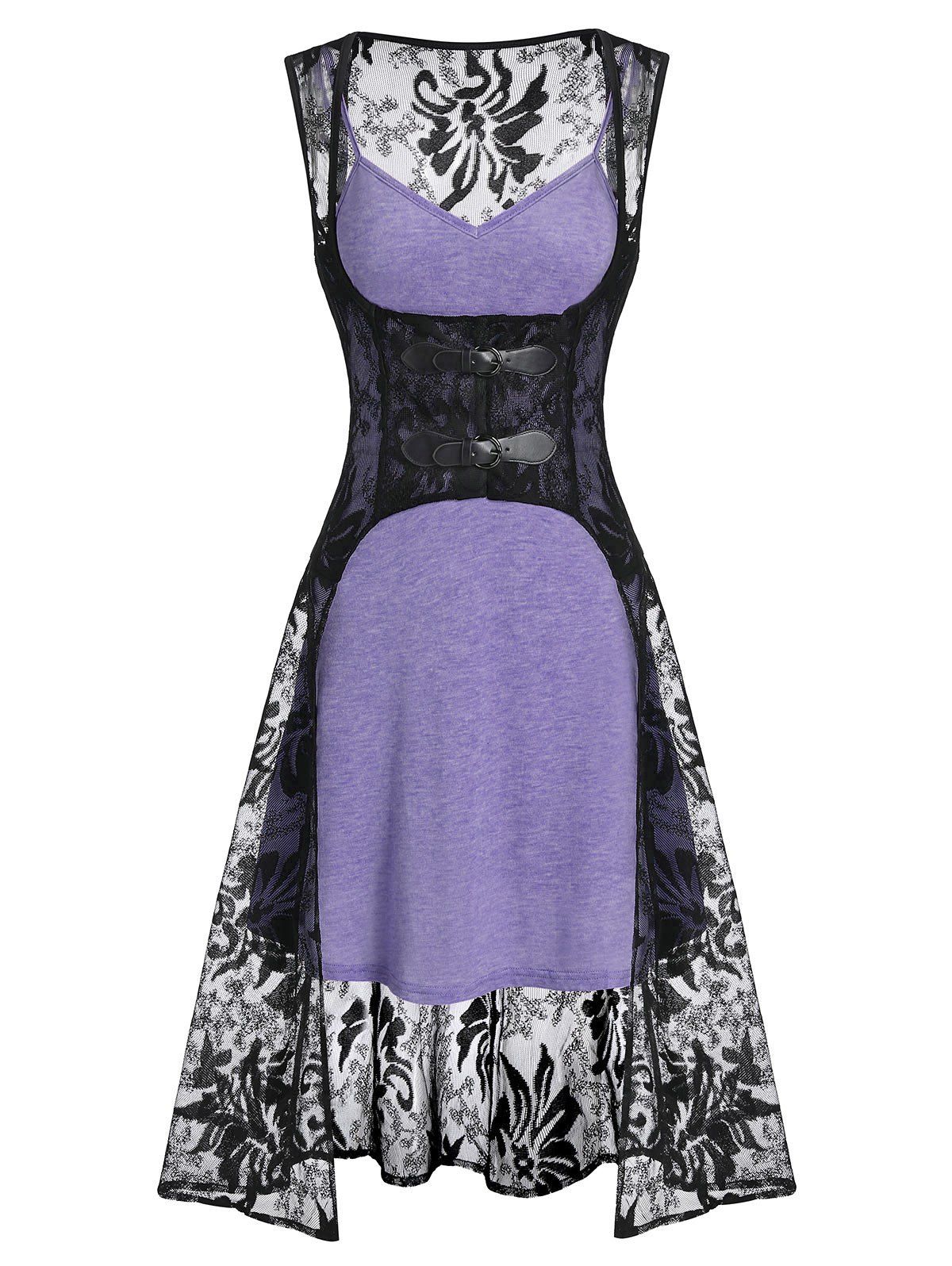 

Plain Cami Dress and Buckle Strap Lace Vest, Crocus purple