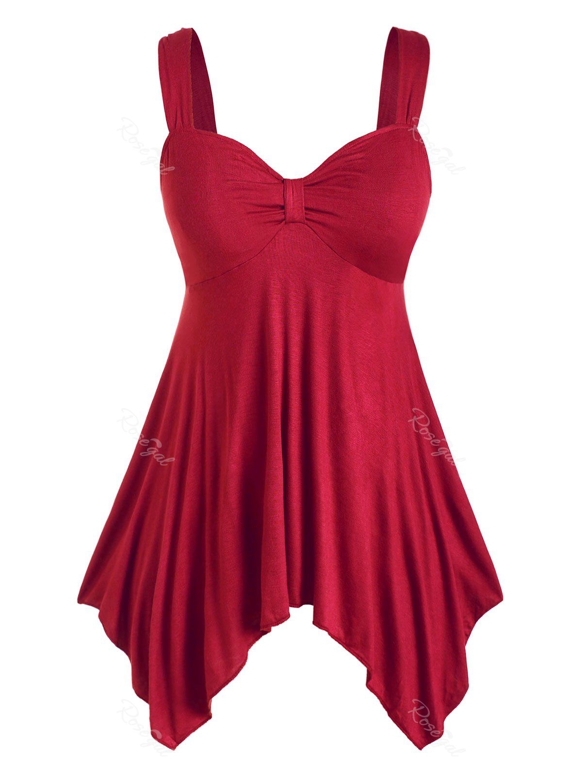 

Plus Size Front Knot Handkerchief Tank Top, Red