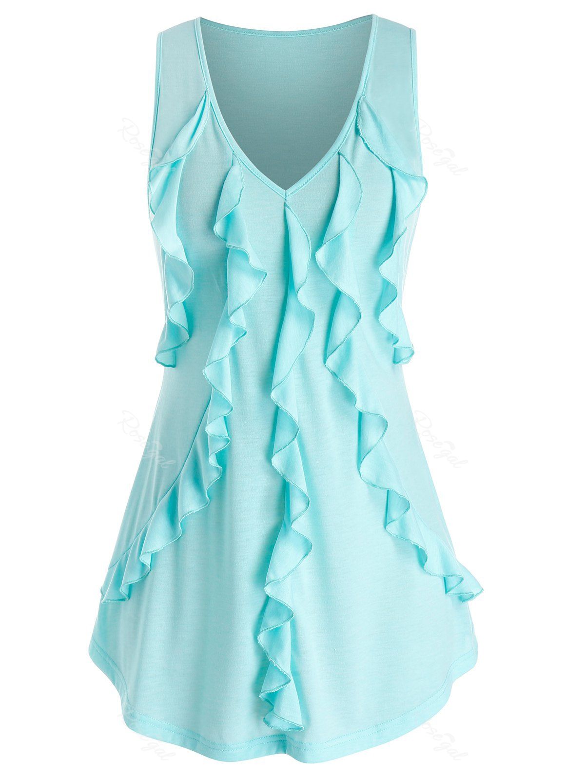 

Plus Size V Neck Ruffle Tank Top, Turquoise