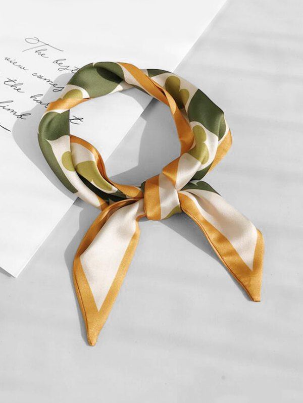 

Heart Print Satin Narrow Ribbon Scarf, Yellow
