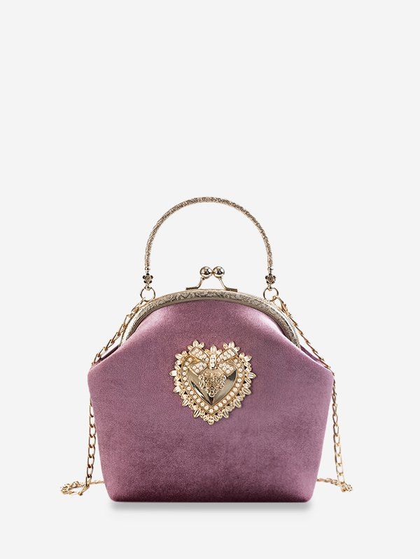 

Heart Bowknot Velour Chain Crossbody Bag, Pale violet red