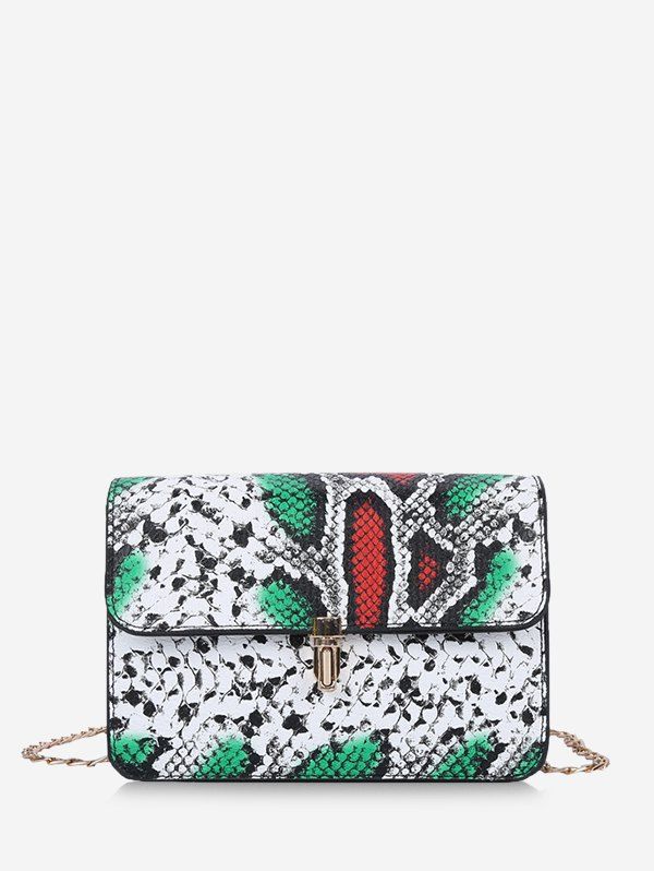 

Snakeskin Pattern Chain Embossed Crossbody Bag, Red
