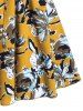 Flower Print Ruffle Drawstring Sleeveless Dress -  