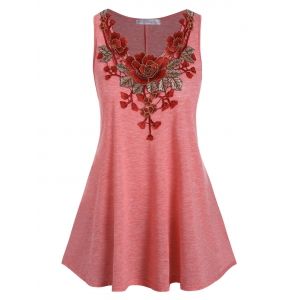 

Plus Size Floral Applique Longline Tank Top, Cherry red