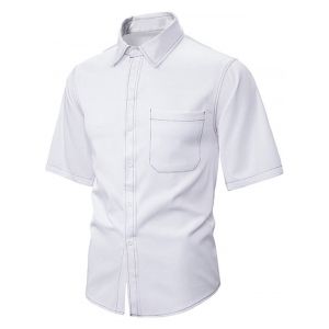 

Contrast Stitching Half Sleeve Button Up Shirt, White