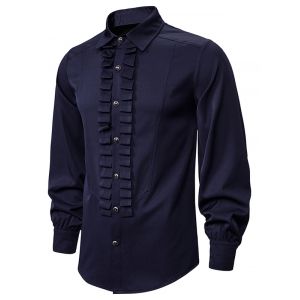 

Front Ruched Button Up Gothic Shirt, Cadetblue