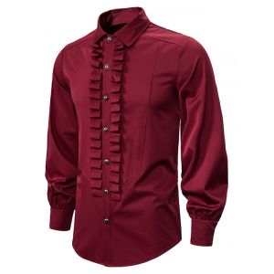 

Front Ruched Button Up Gothic Shirt, Red wine